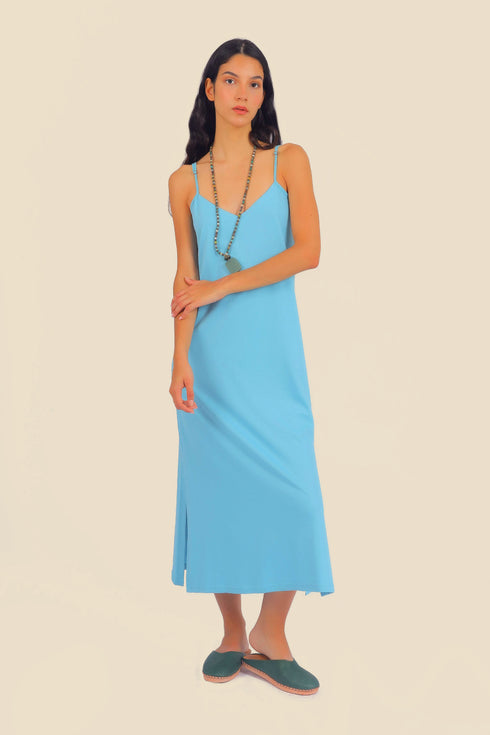 Long cotton jersey dress with adjustable straps